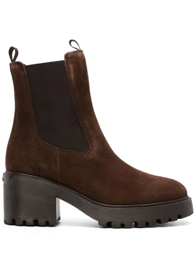 Hogan 70mm Leather Ankle Boots In Brown