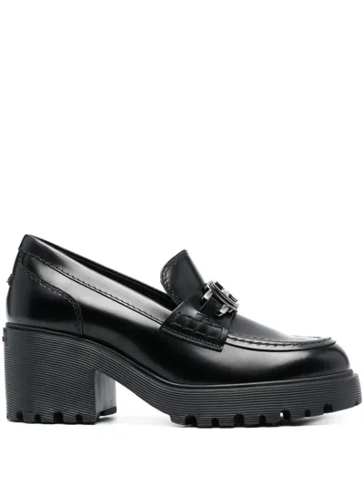 Hogan 70mm Logo-plaque Leather Loafers In Black