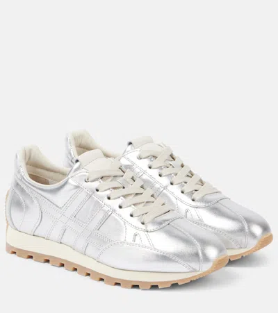 Hogan 86er Metallic Leather Sneakers In Silber
