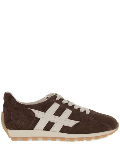 Hogan Low Top Sneakers Contrasting Stripes In Brown