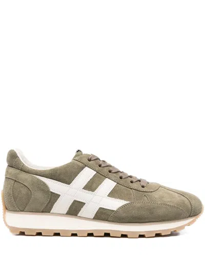 Hogan 86er Suede Leather H-stripe Sneakers In Green
