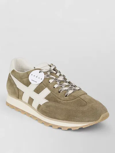Hogan 86er Suede Trainers Smooth Leather Detail In Green