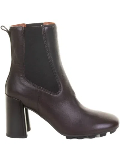 Hogan 90mm Block-heel Leather Boots In Brown