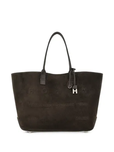 Hogan Tote Bag Contrast Trim Suede Texture In Brown