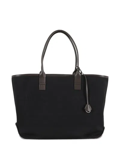 Hogan Medium Shopping Bag With Leather Accents And Lace Closure In Black