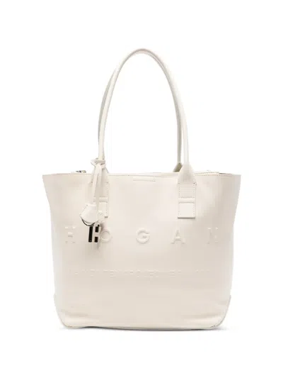 Hogan Address Embossed Pendant Tote Bag In White