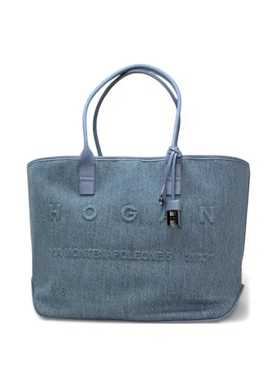 Hogan Address Embossed Shopping Tote Bag In Blue