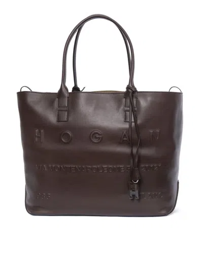 Hogan Address Medium Calfskin Leather Tote Bag In Black