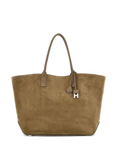 Hogan Address Medium Leather Tote Bag In Brown