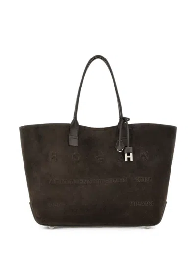 Hogan Address Medium Leather Tote Bag In Brown