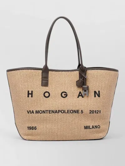 Hogan Medium Raffia Tote Bag In Brown