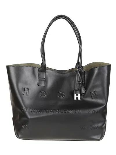 Hogan Address Medium Shopping Calf Leather Tote Bag In Black