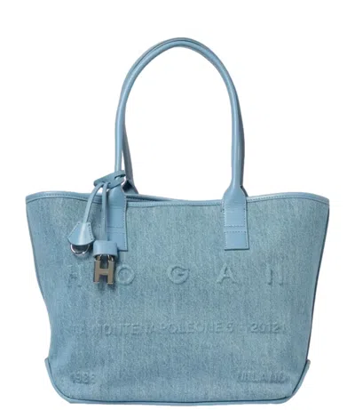 Hogan Address Small Fabric Shopping Bag In Blue