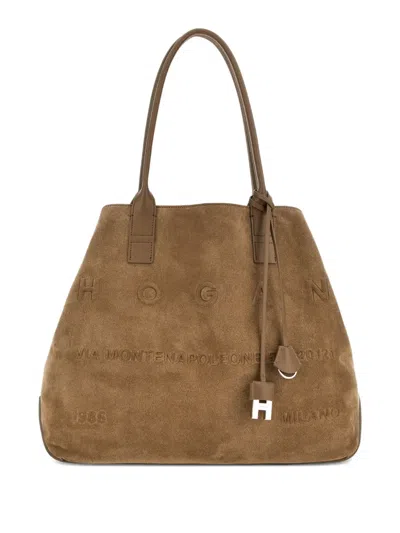Hogan Address Suede Tote Bag In Beige