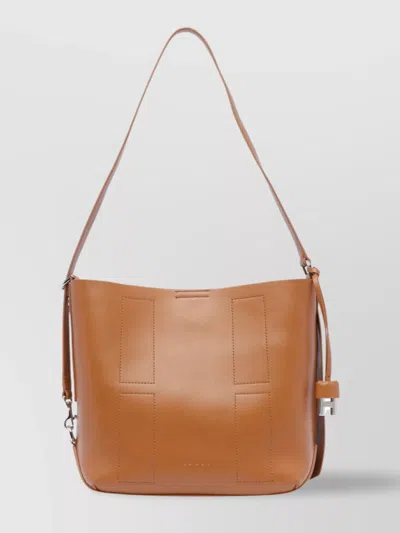 HOGAN ADJUSTABLE LEATHER SHOULDER BAG WITH METAL HARDWARE