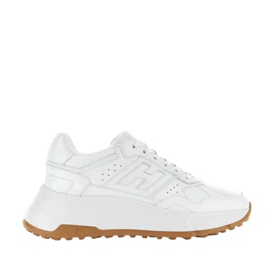 Hogan All-white Lace-up Sneakers With Embossed Logo