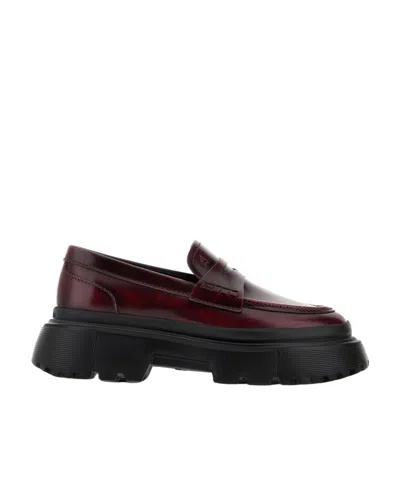 Hogan Almond-toe Leather Loafers In Black