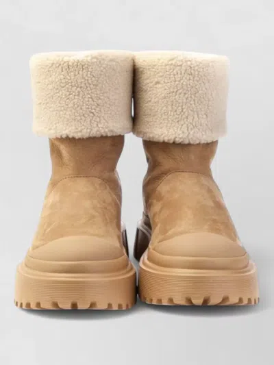 Hogan Ankle Boots Chunky Sole Round Toe Design In Brown