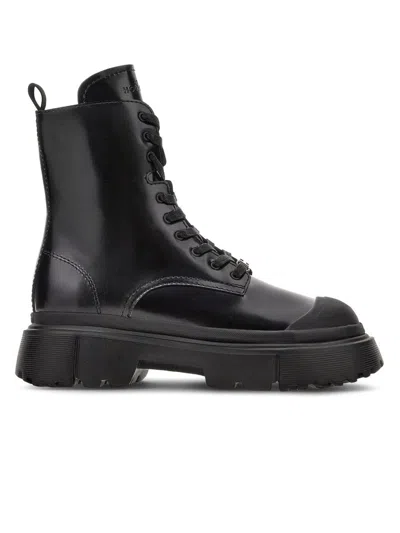 Hogan Ankle Boots With Abrasive Leather Upper In Black