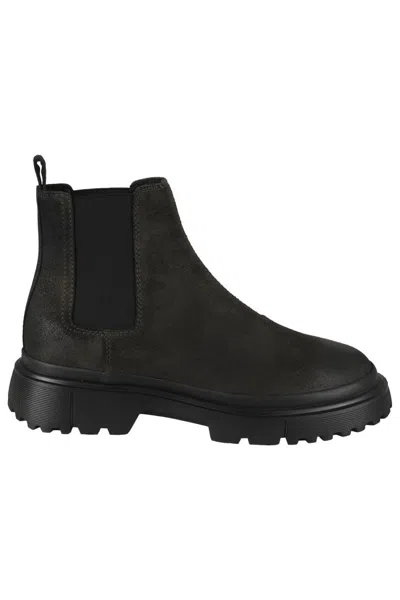 Hogan Anthracite Suede Ankle Boot In Black