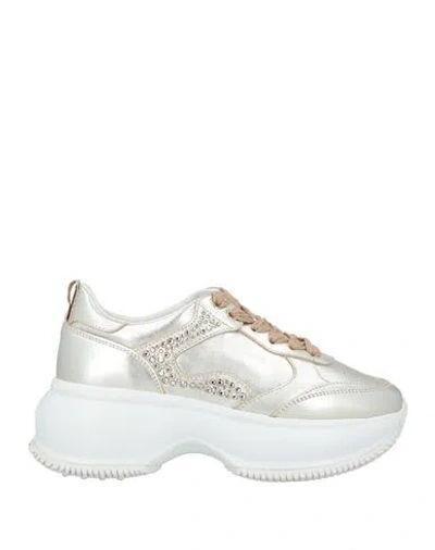 Hogan Atelier Woman Sneakers Platinum Size 6 Leather In Gray