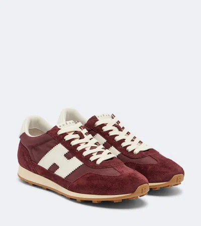 Hogan Red H727 Suede Fabric Sneakers In Burgundy