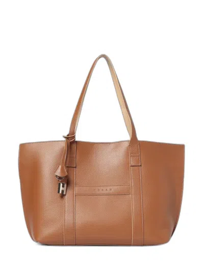 Hogan Medium Script Leather Shopping Bag In Brown