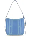 Hogan Cognac Blue Calf Leather Shoulder Bag In Blue