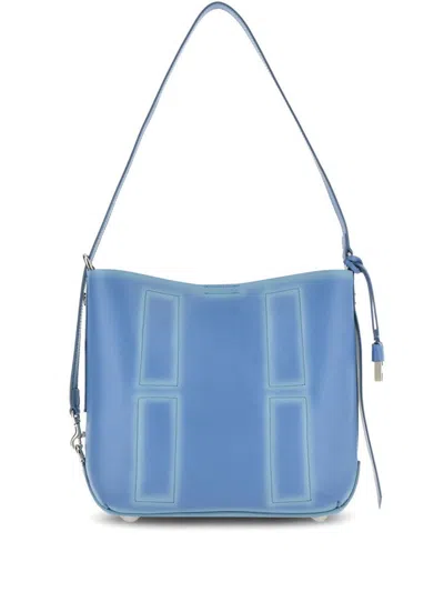 Hogan Celeste Vitello Leather Shoulder Bag With Adjustable Strap In Blue