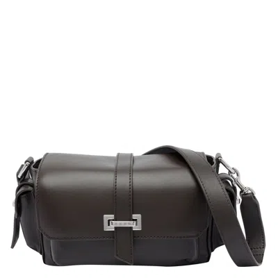 Hogan Flap Leather Crossbody Bag With Buckle Detail In Brown