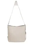 Hogan Rectangular Grained Leather Hobo Bag With Internal Clutch In White Marble