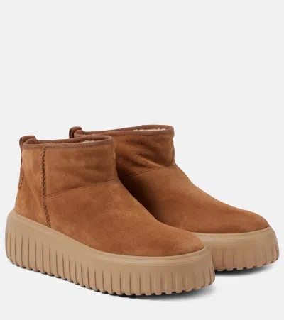 Hogan Balu Suede Platform Ankle Boots In Brown