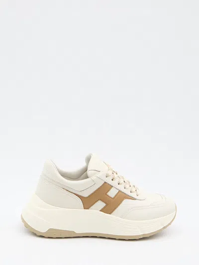Hogan Beige Calf Leather Platform Flat Shoes In White