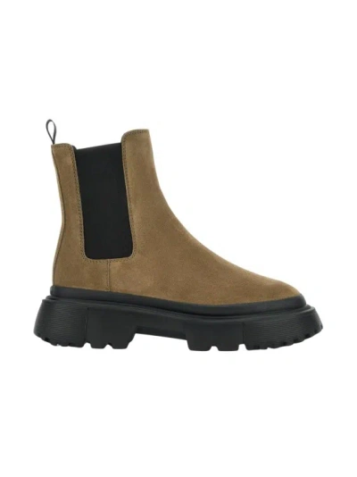 Hogan Chelsea Round-toe Boots In Brown