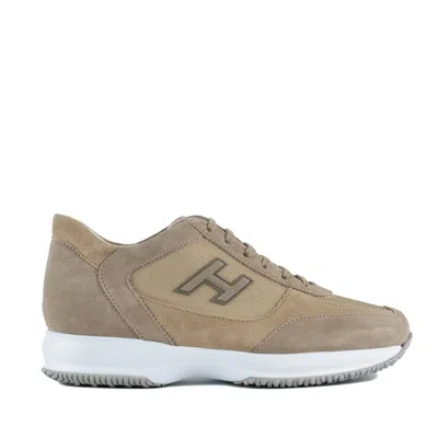 HOGAN HOGAN BEIGE INTERACTIVE SNEAKERS WITH TEXTURED FABRIC INSERTS