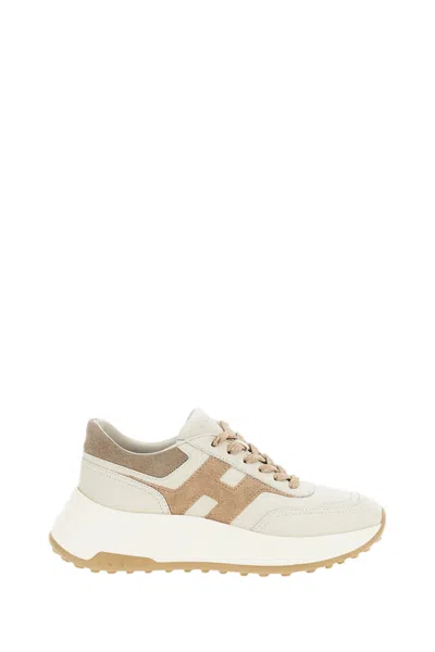 Hogan Beige Nappa Leather Double Laces Sneakers In Brown