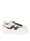 Hogan 'stripes' Leather Platform Sneakers With Contrast Panel In White