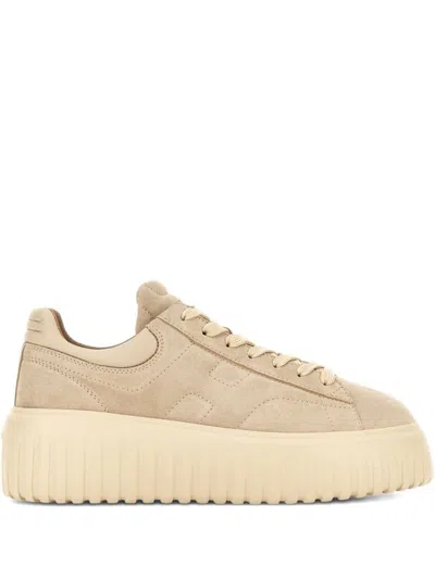 Hogan Beige Suede Sneakers With Lace-up Front In Neutral