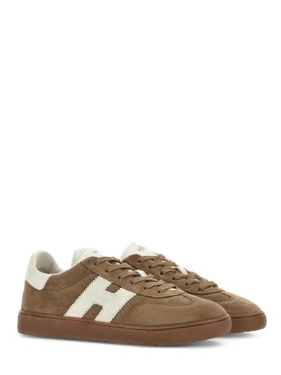 Hogan Beige Suede Sneakers With Logo Stripe In Brown