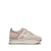 Hogan Beige Suede/gold Beige Fabric Midi Platform Sneakers In Pink