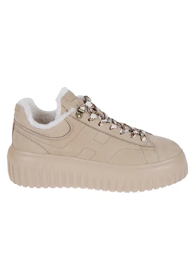 Hogan Biscuit Suede Low-top Sneakers With Shearling Lining In Multi