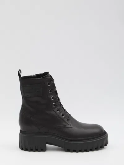 Hogan Black Calfskin Italian Boots In Multi