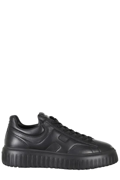 Hogan Black H Stripes Smooth Leather Rubber Sole Leather Sneakers In Multi