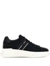 Hogan Black Leather Sneakers With Logo-embellished Side Panels In Black