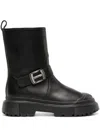 Hogan Black Black H619 Leather Biker Boots In Black
