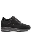 Hogan Black Suede And Patent Leather Interactive Sneakers In Black