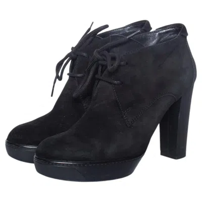 Pre-owned Hogan , Black Suede Ankle Lace-up Boots.