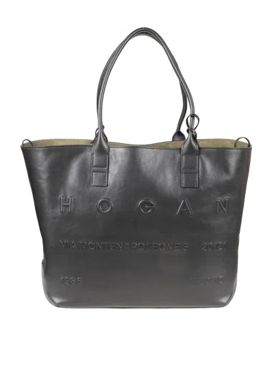 Hogan Black Tote Bag With Smooth Leather Finish In Gray