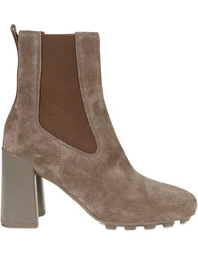 Hogan Block-heel Suede Chelsea Boots In Neutral