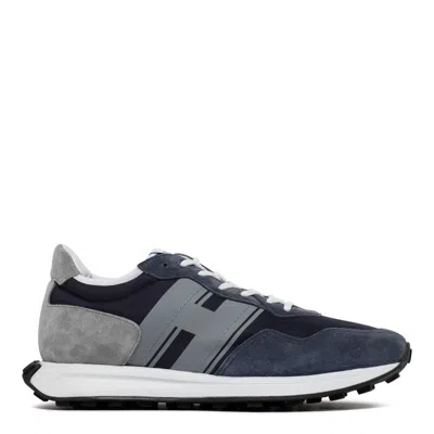 Hogan Blue Calf Leather Sneakers In Black